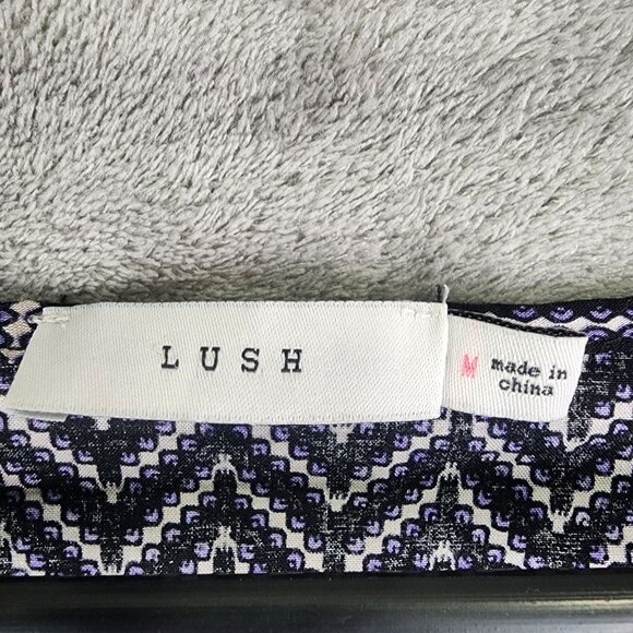 Women's Lush Chevron Black White & Purple Pattern Blouse Top 3/4 Sleeves Size M - Picture 6 of 11